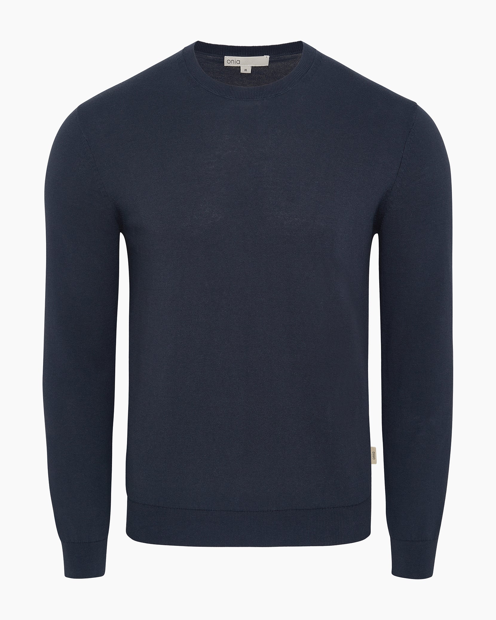 Fine Cotton Knit Long Sleeve Crewneck Sweater