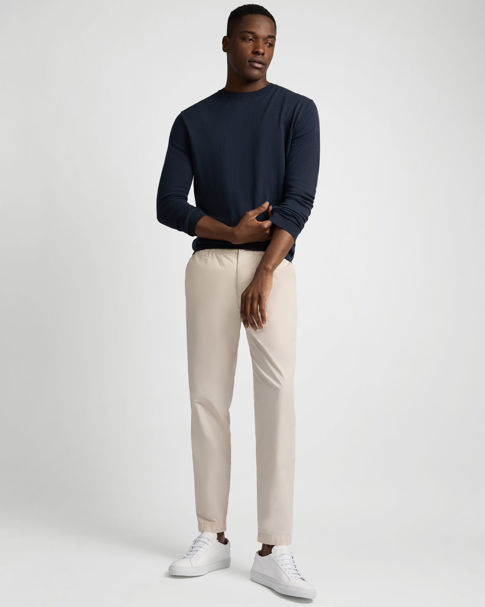 Fine Cotton Knit Long Sleeve Crewneck Sweater - Image 3