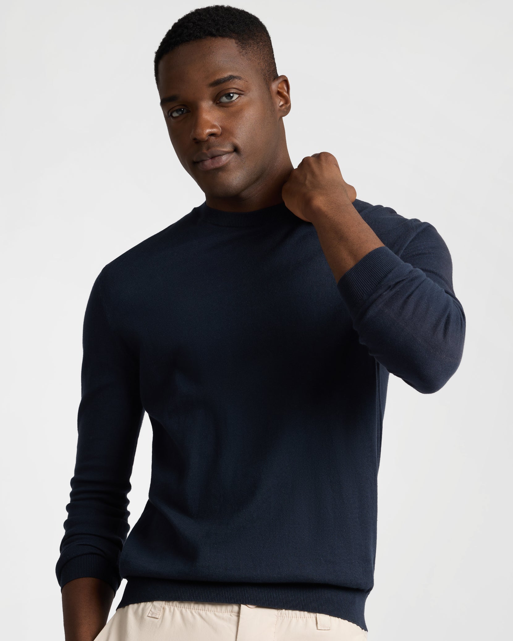 Fine Cotton Knit Long Sleeve Crewneck Sweater - Image 2