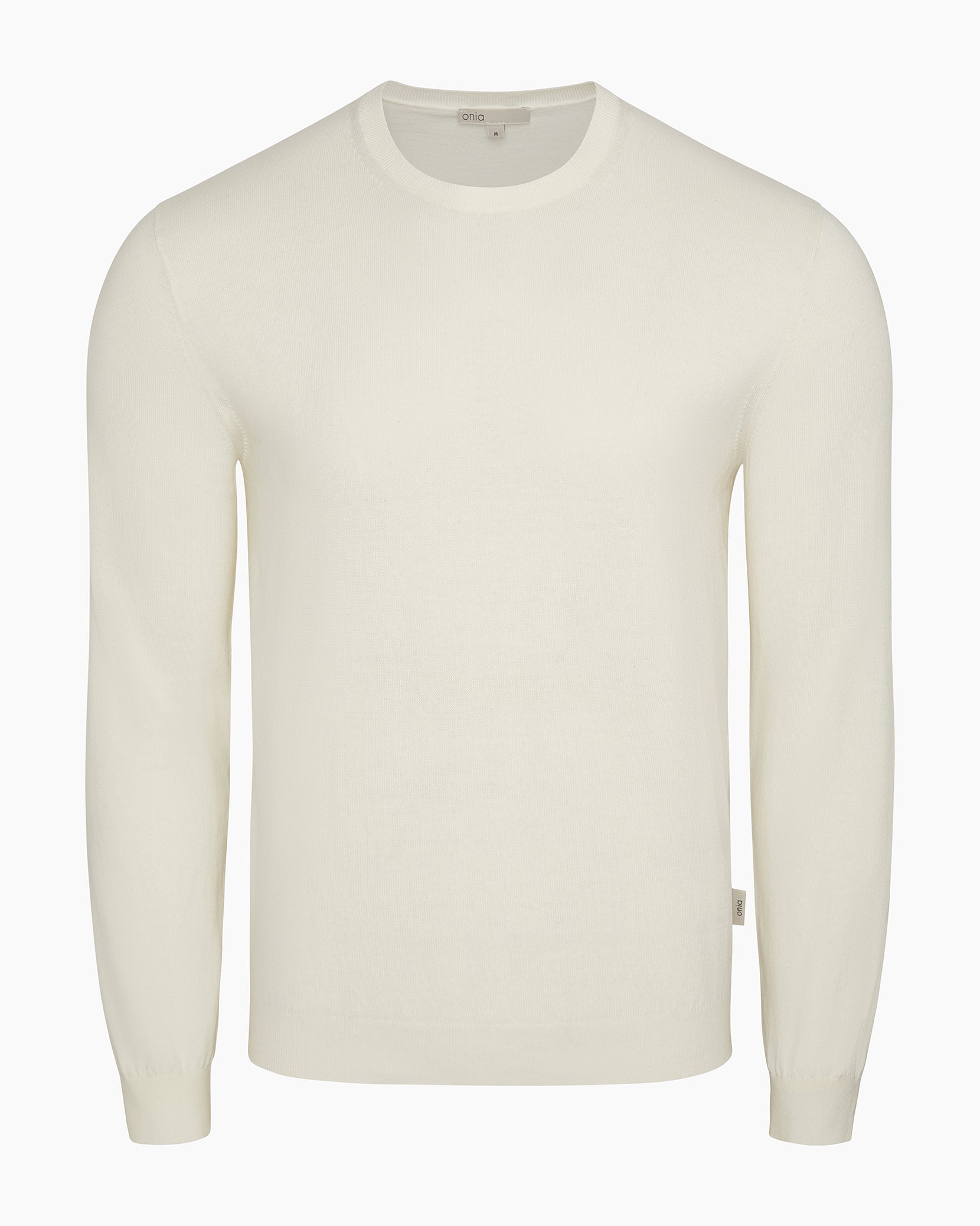 Fine Cotton Knit Long Sleeve Crewneck Sweater