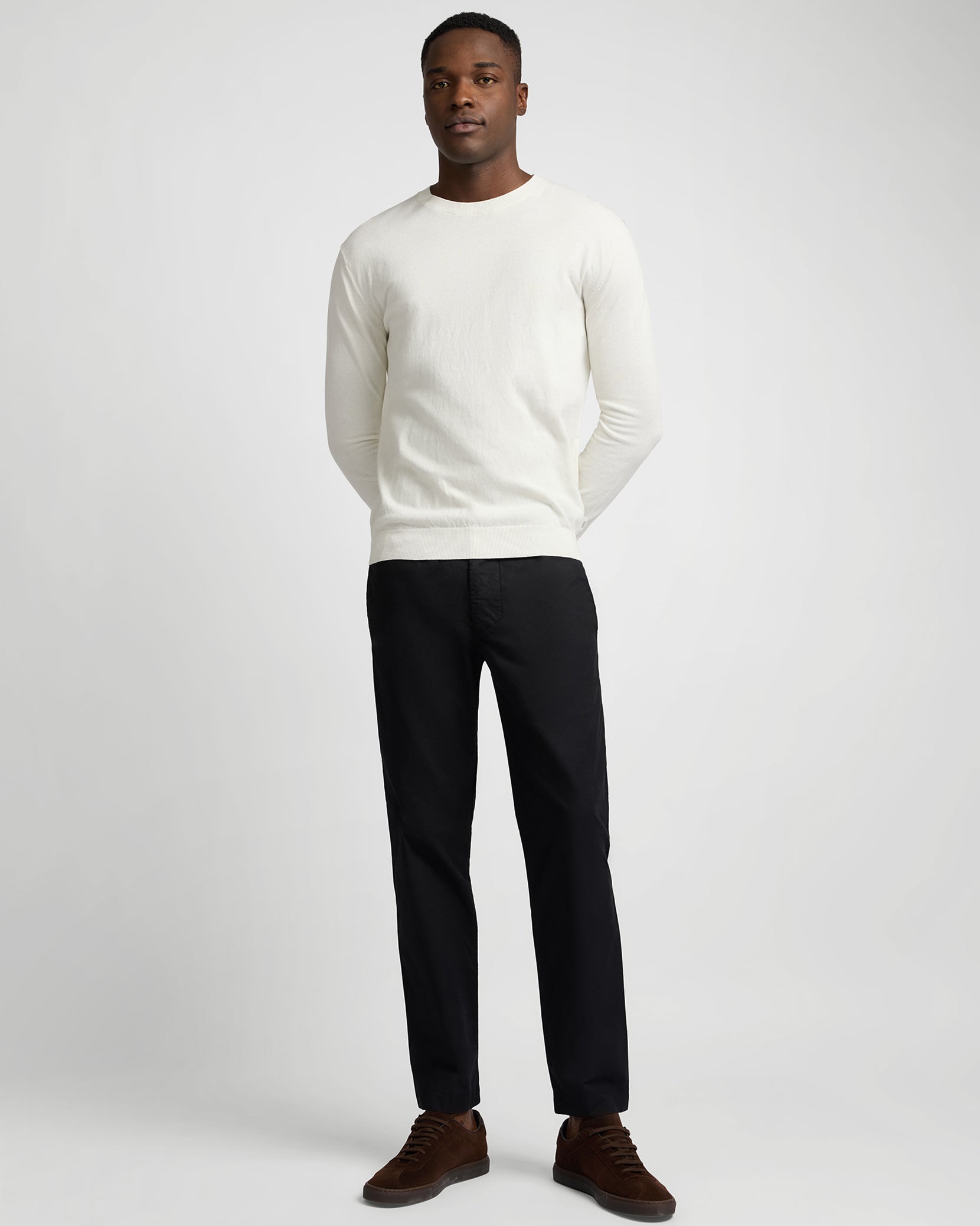 Fine Cotton Knit Long Sleeve Crewneck Sweater - Image 4