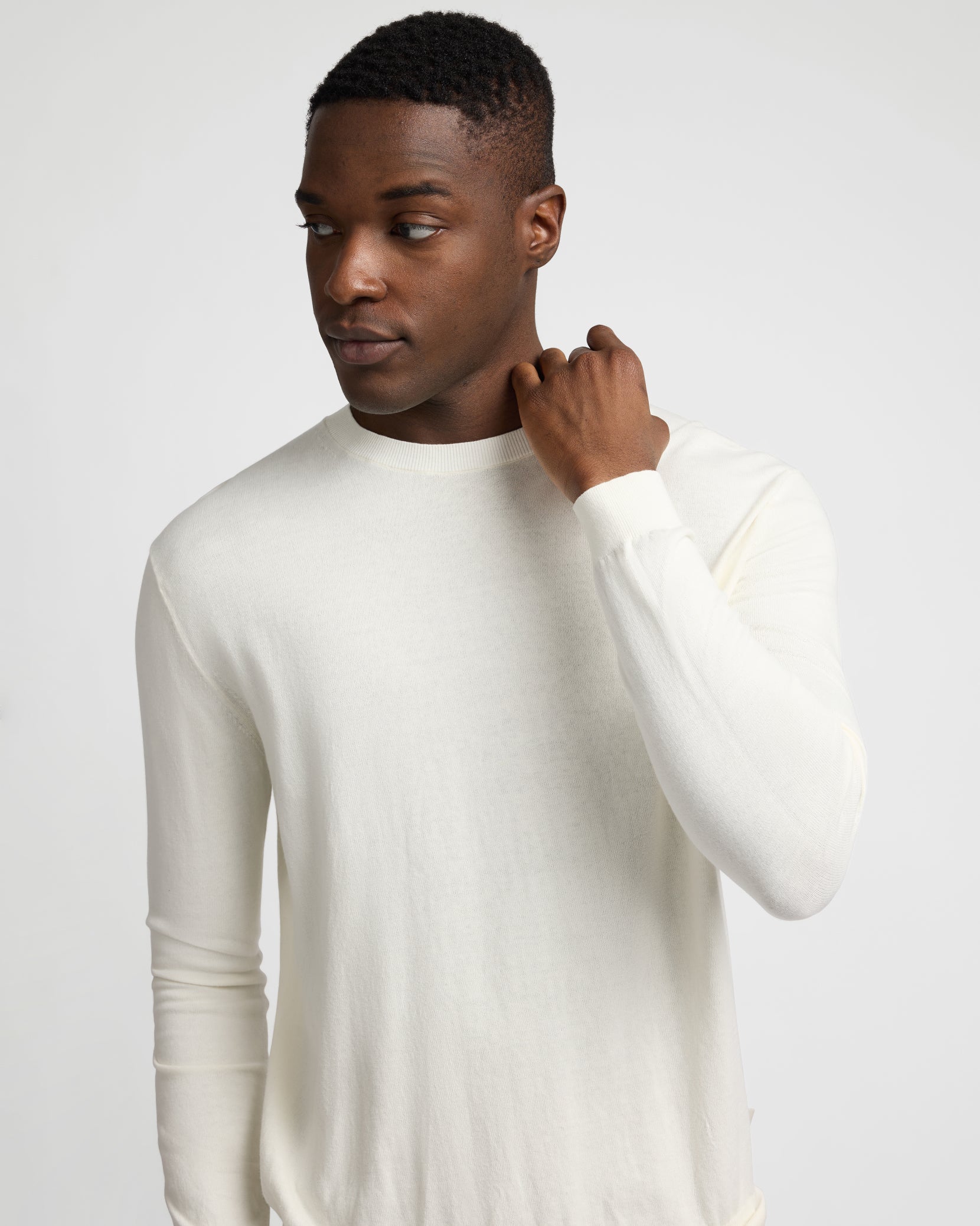 Fine Cotton Knit Long Sleeve Crewneck Sweater - Image 5