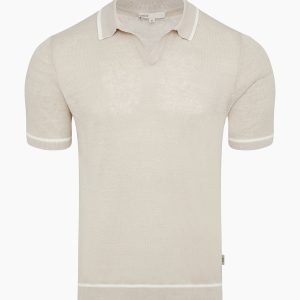 Linen Johnny Collar Polo Sweater