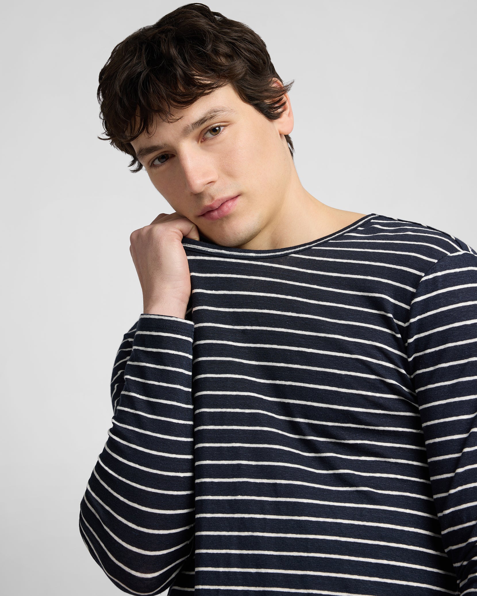 Stretch Linen Jersey Long Sleeve Tee - Image 4