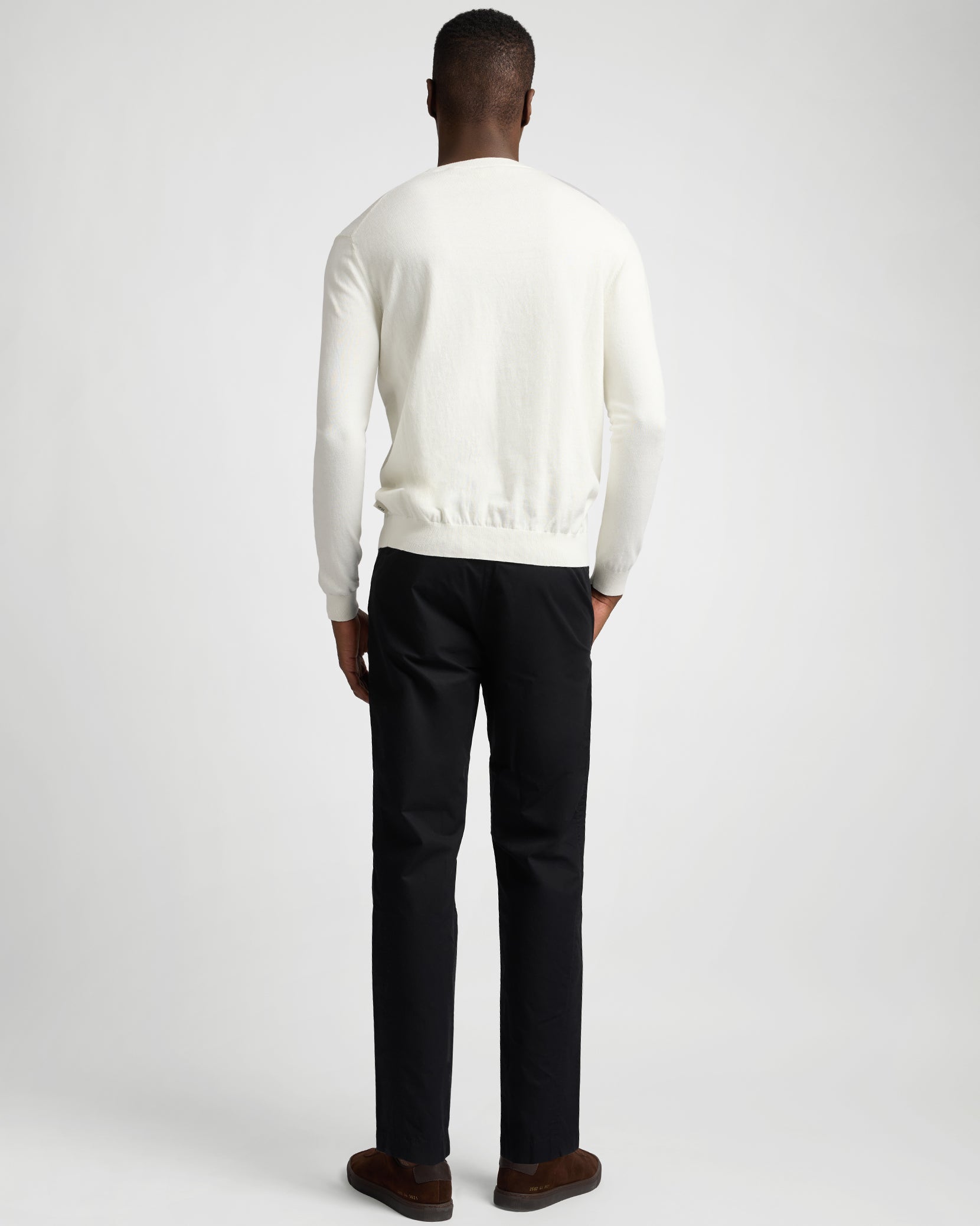 Fine Cotton Knit Long Sleeve Crewneck Sweater - Image 6