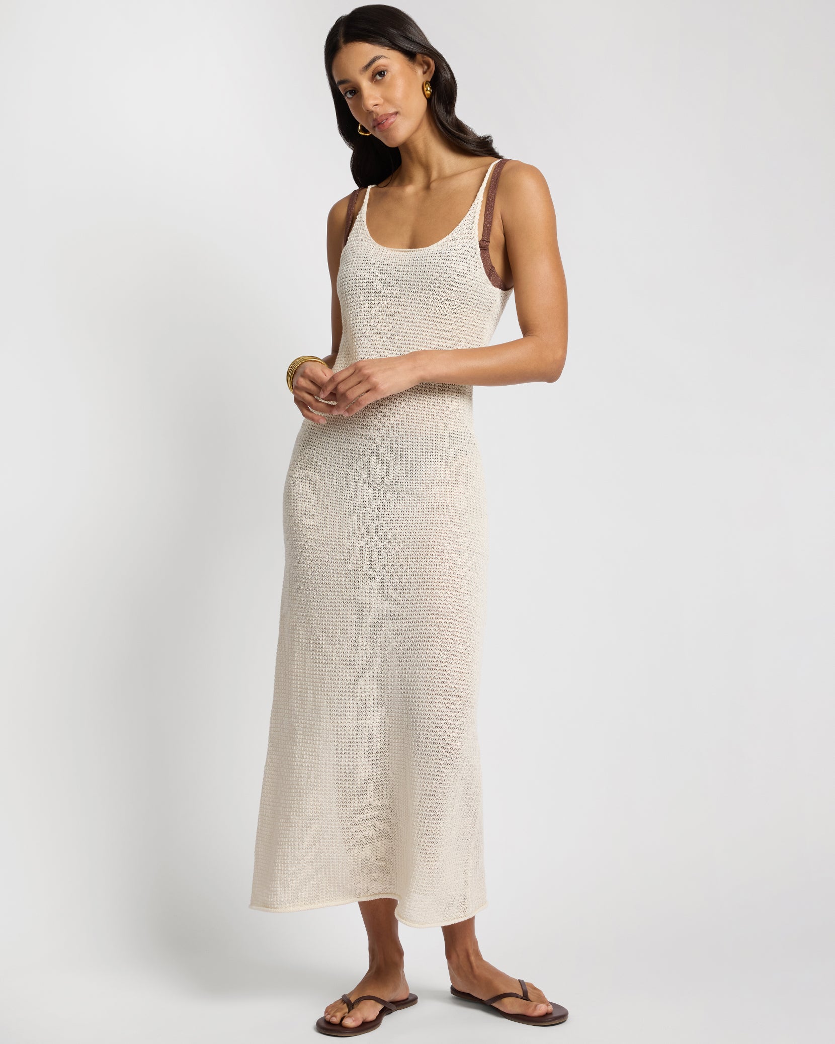 Textured Linen Sweater Scoop Maxi Dress