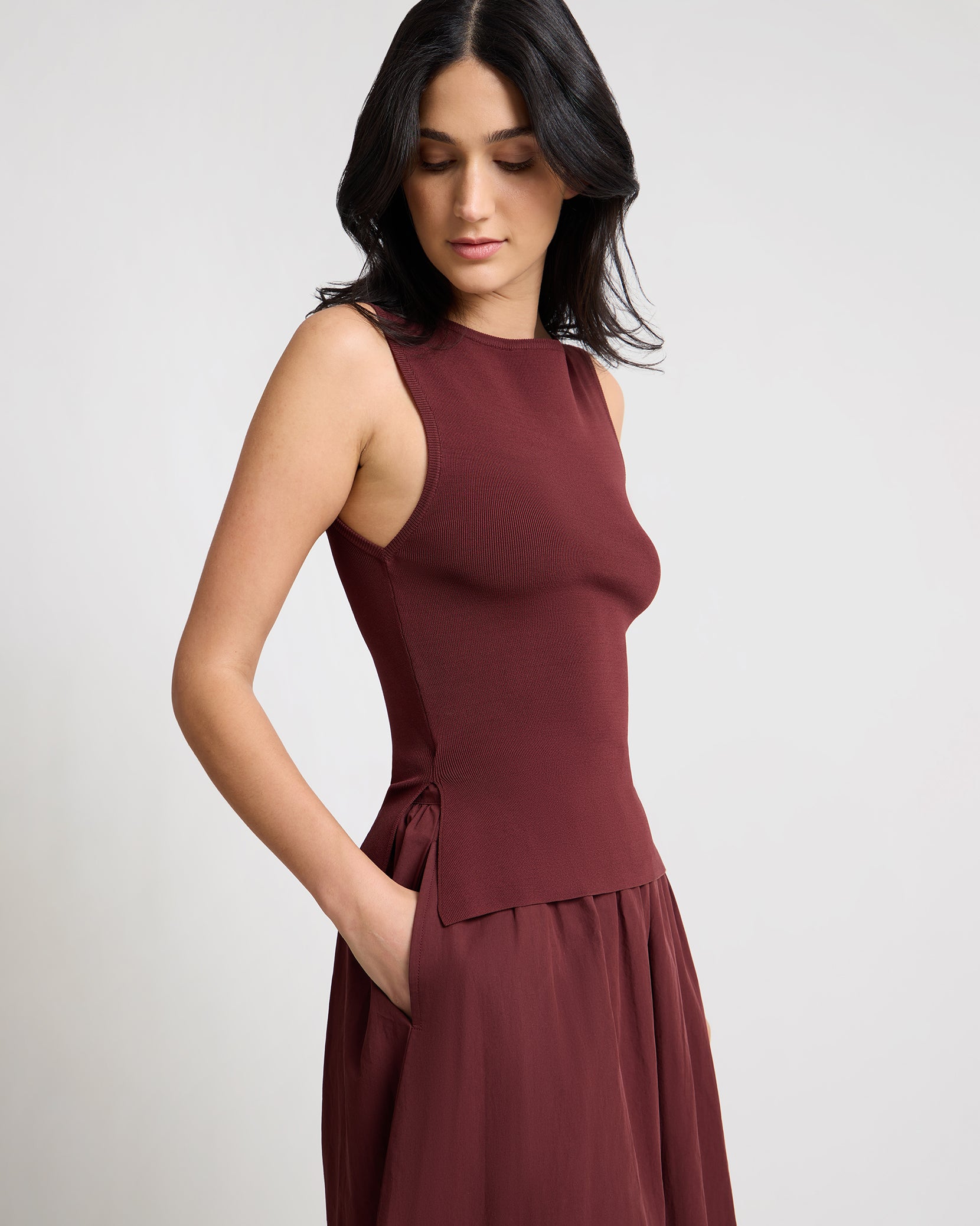 Boatneck Mix Media Dress - Image 5