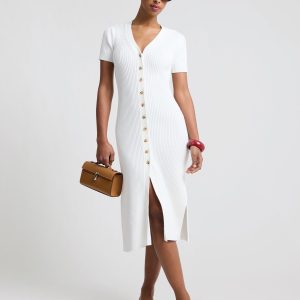 V-Neck Button Front Dress