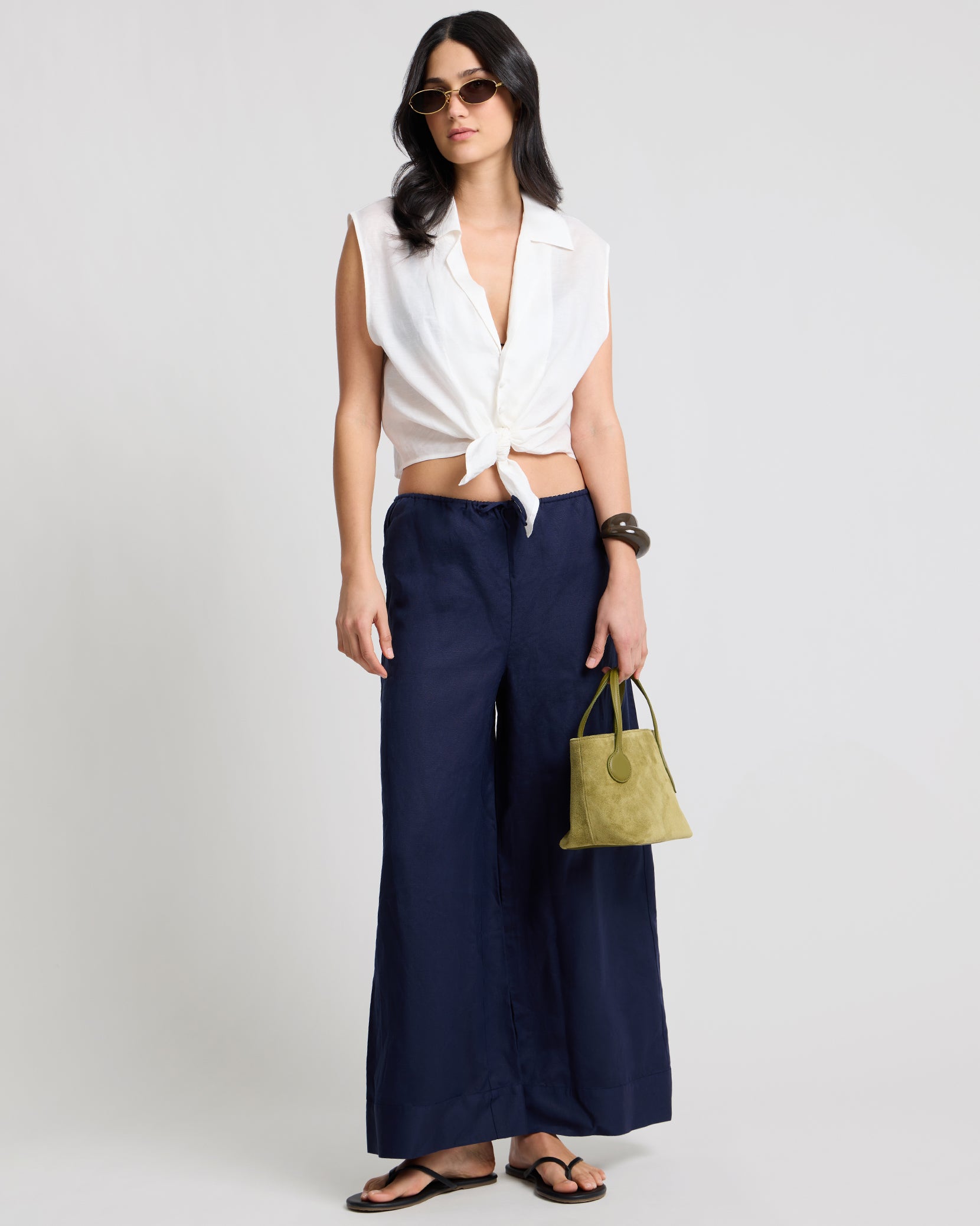 Air Linen Wide Leg Drawstring Pant - Image 3