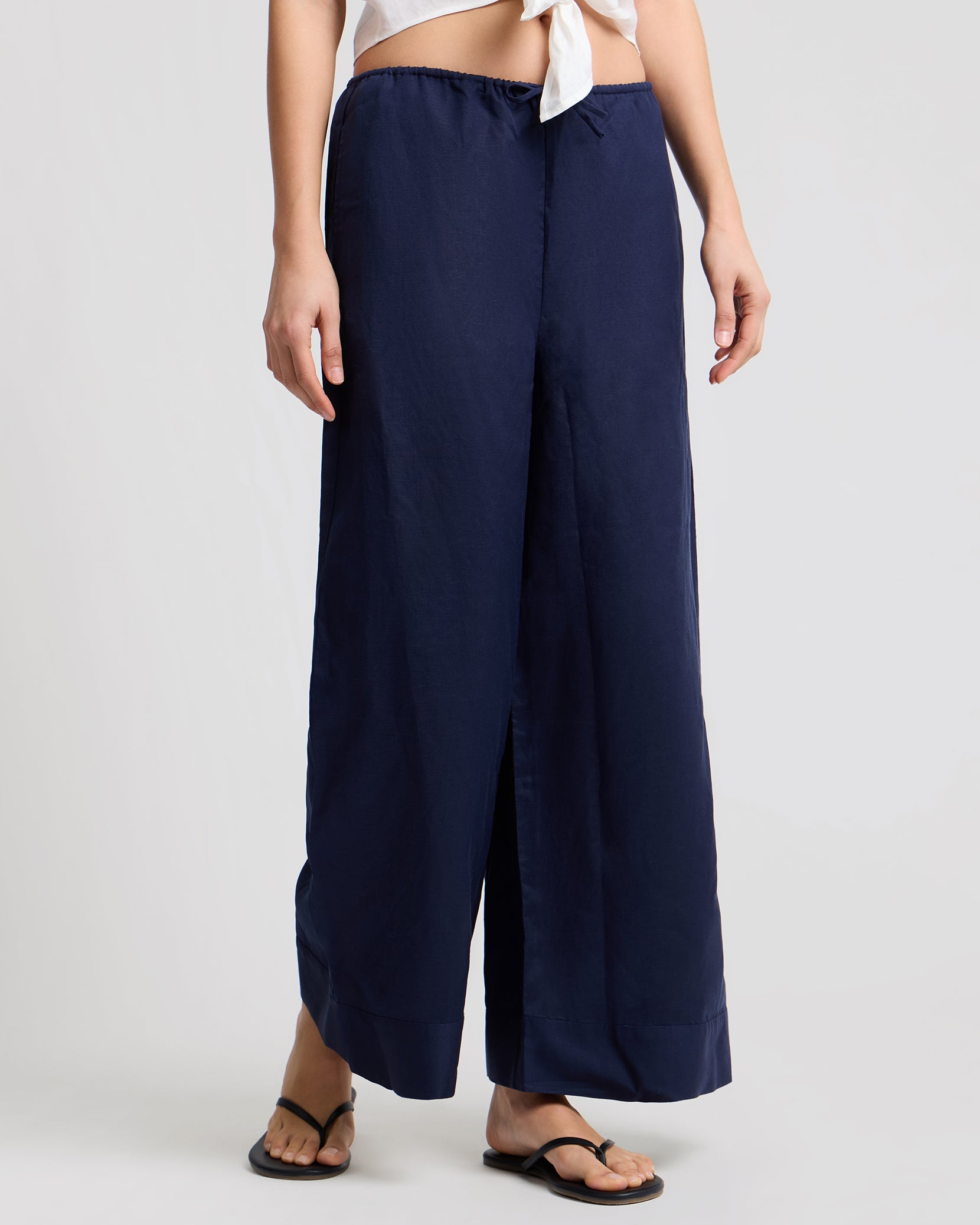 Air Linen Wide Leg Drawstring Pant