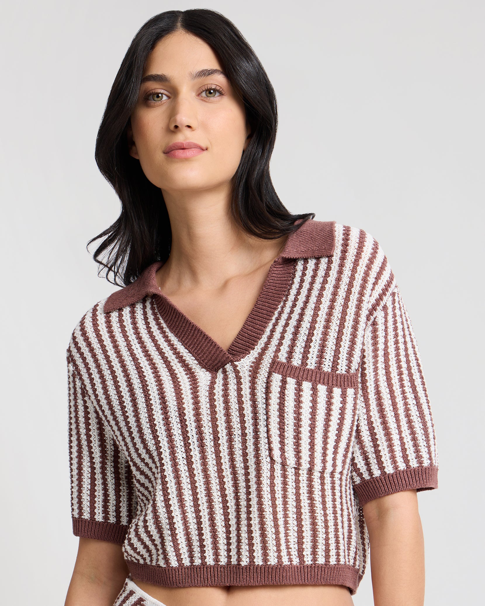 Linen Knit Cropped Polo