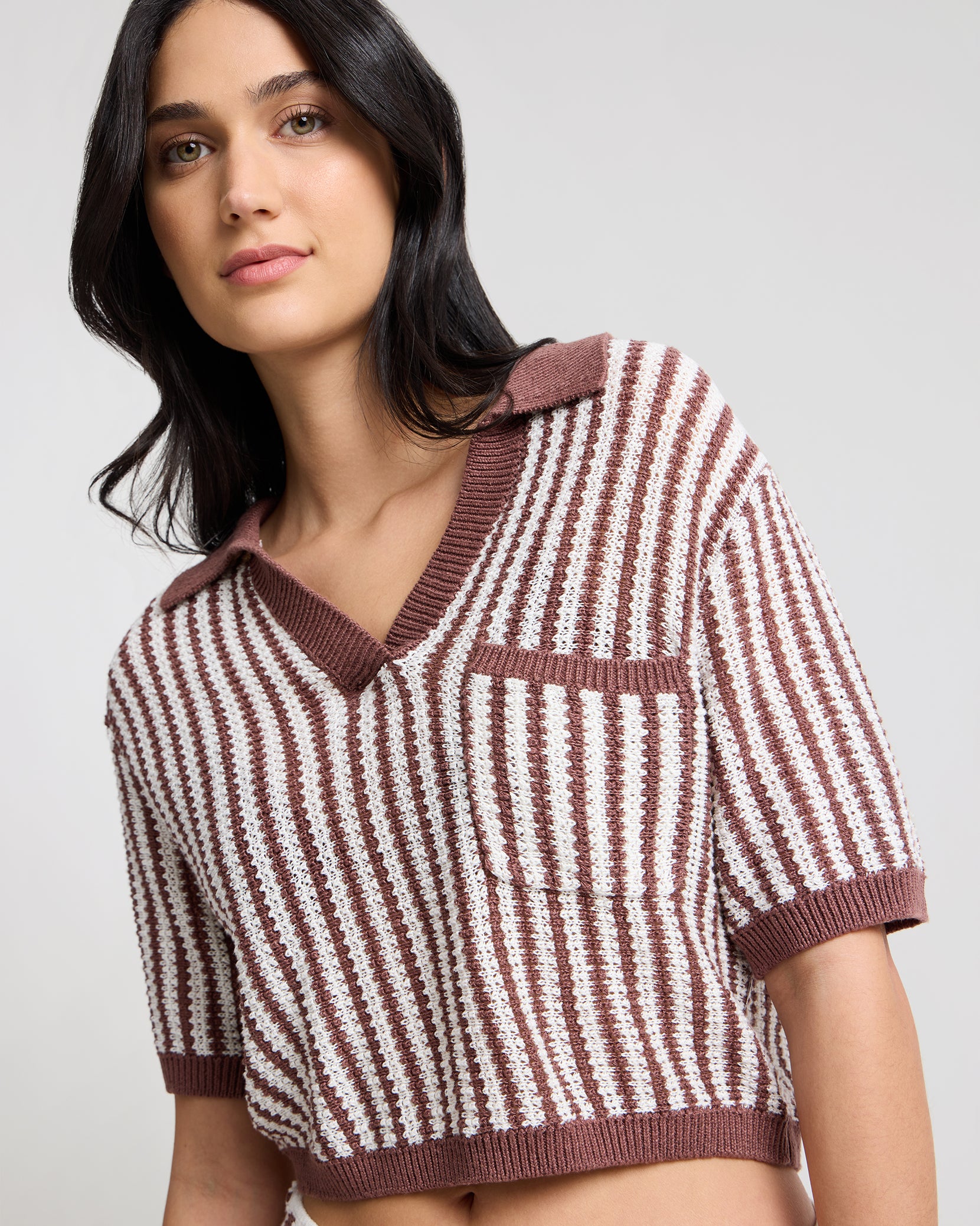 Linen Knit Cropped Polo - Image 4