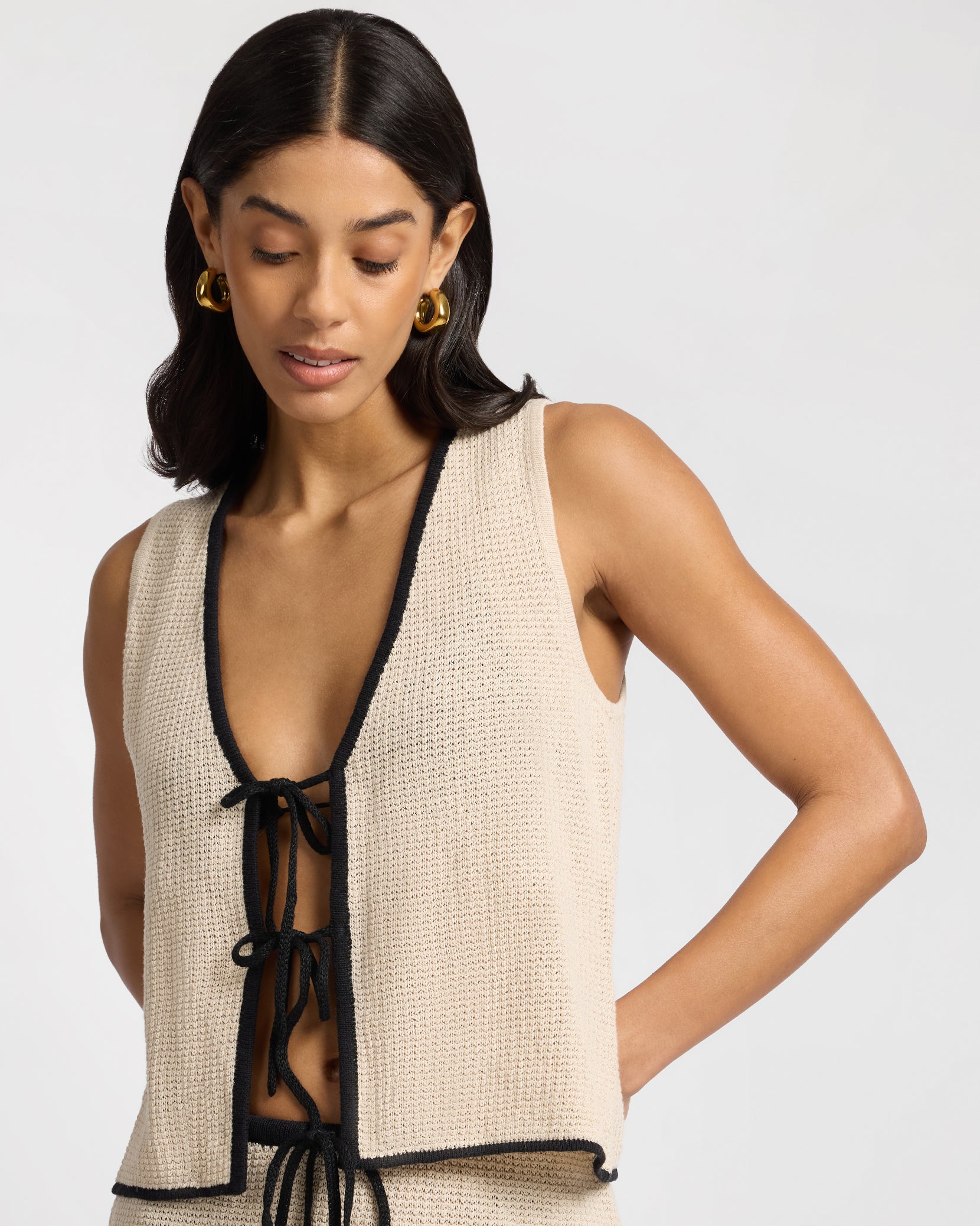 Linen Knit Tie Front Tank Top