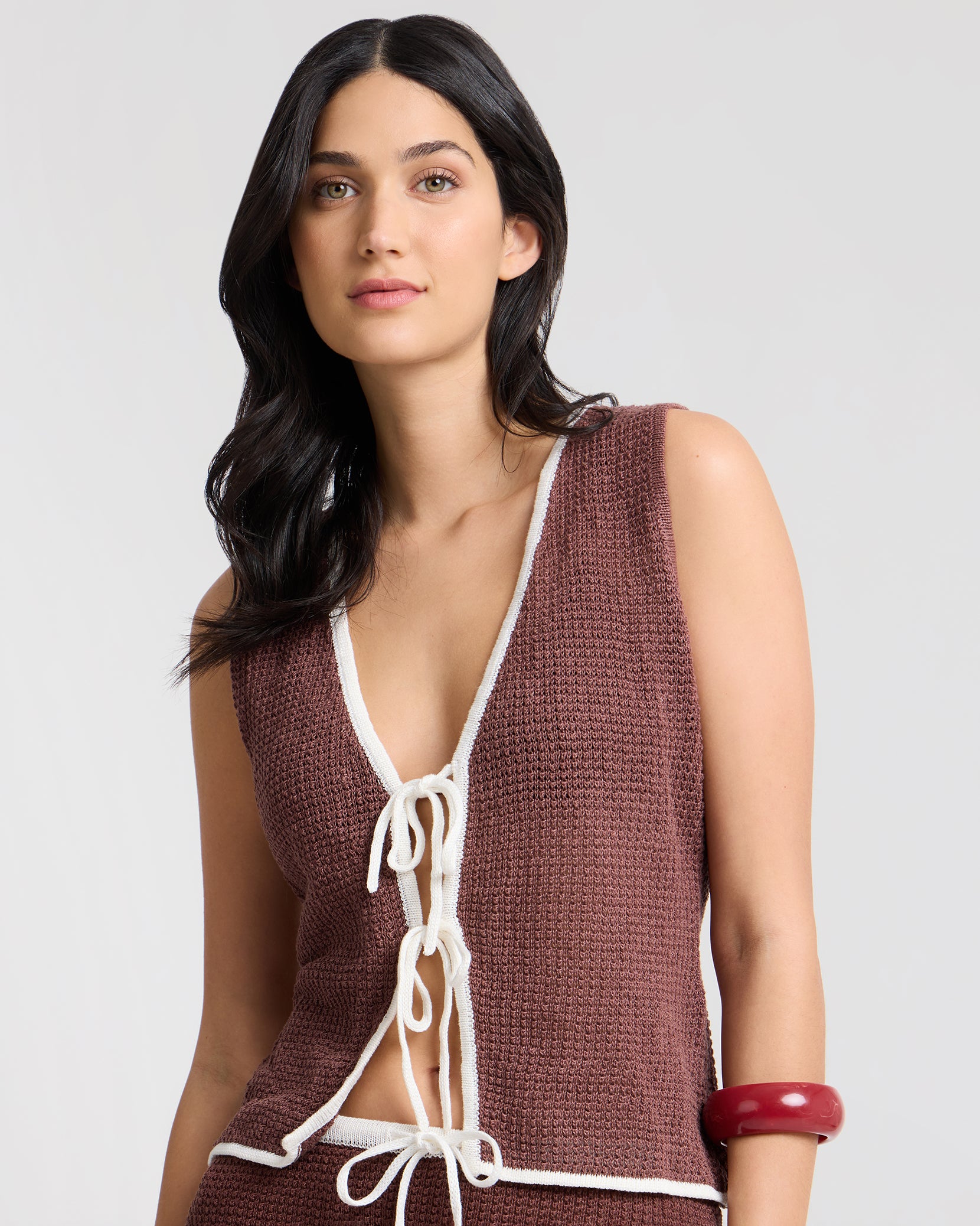 Linen Knit Tie Front Tank Top