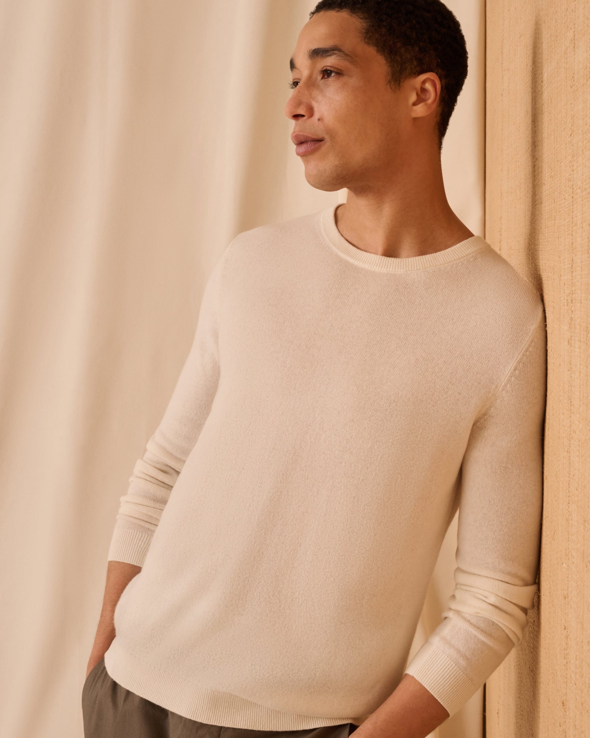 Fine Cotton Knit Long Sleeve Crewneck Sweater - Image 2